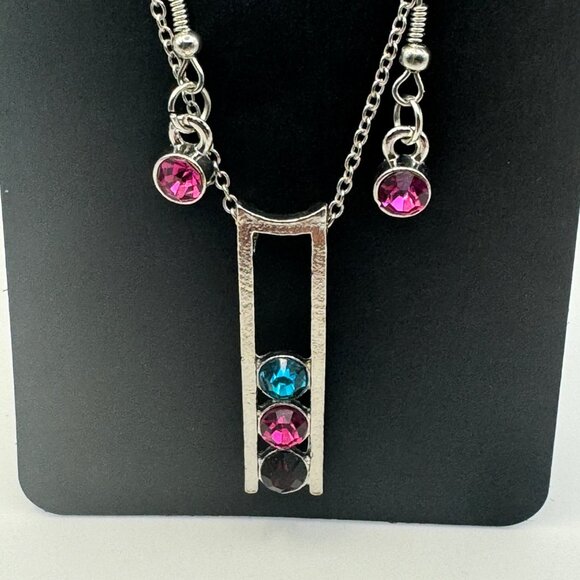 Silver Necklace & Earring Set With Multicolor Gemstones - Picture 2 of 6